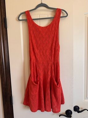 Free People Sleeveless Textured Pocket Dress in Coral